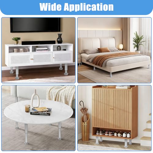 Set of 4 Adjustable Furniture Feet, Stainless Steel Furniture Legs with Non-Slip Pads, Load up to 500 kg for TV Cabinet Sofa Bed (25-42 cm)