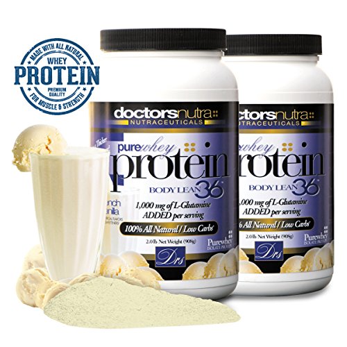 Pure 100% Undenatured 100% Grass Fed Whey Protein Low Carb Low Fat - Rich Vanilla Flavor No Artificial Sweeteners or Flavors Ultrafiltered with 1000 mg added L-Glutamine - 2 Lbs (2 Pack)