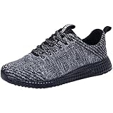 KONHILL Men's Lightweight Knit Breathable Casual Shoes Athletic Walking Running Shoes,Gray,42