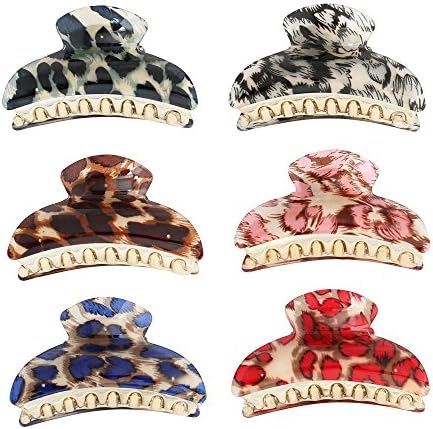 GSM Accessories 6 PCS Womens Color Leopard Animal Print Large Size Acrylic Hair Claw HC168X6