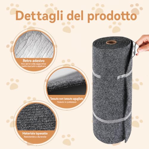 Cat Scratches Sofa Protection, Scratching Mat for Cats Self-Adhesive 200 x 40 cm, Reusable and Cuttable, Ideal for Sofas, Furniture and Walls, Scratching Post, Sofa, Sisal and Carpet (Dark Grey)