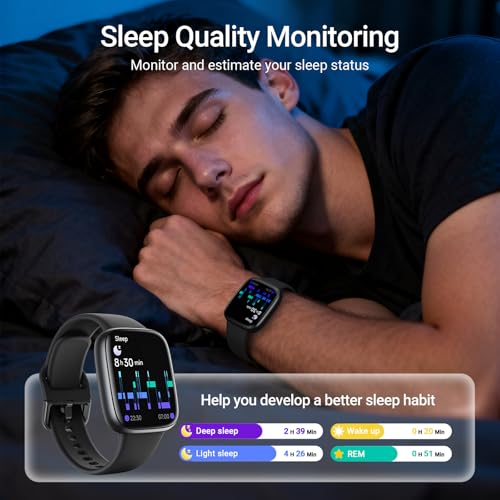 Fitpolo Smart Watch, 1.85" AMOLED Fitness Tracker with Bluetooth Call, Heart Rate/Sleep/SPO₂ Monitor, 100+ Sports Modes, 3ATM Waterproof Smartwatch for Android/iPhone/Samsung, Includes 2 Bands