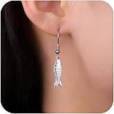 Gold Sliver Fish Dangle Drop Earrings for Women Stainless Steel Ocean Animal Fish Hook Earrings Statement Summer Beach Earring Vacation Jewelry