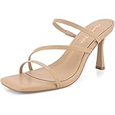 Shoe'N Tale Strappy Kitten Heels For Women Stiletto Mules Square Open Toe Slip On Sandals