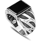 925 Sterling Silver Men's Ring with Onyx Stone, Handmade Engraved Black Onyx Gemstone Ring, Gift for Him, Minimalist Style