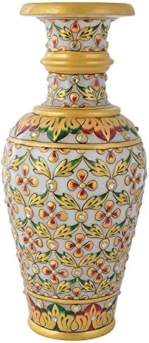 Crafticia Craft Rajasthani Handicraft Traditional Enameled Decorative Marble Flower Vase 9 Inch Showpiece Item Multi