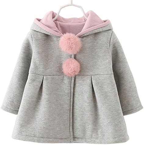 Baby Girls Toddler Kids Winter Big Ears Hoodie Jackets Outerwear Coats(Grey,12-18 Months,L/8)