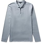 Robert Barakett Men's Long Sleeve USA Grown 100% Pima Cotton Zip Up Placket Polo Shirt