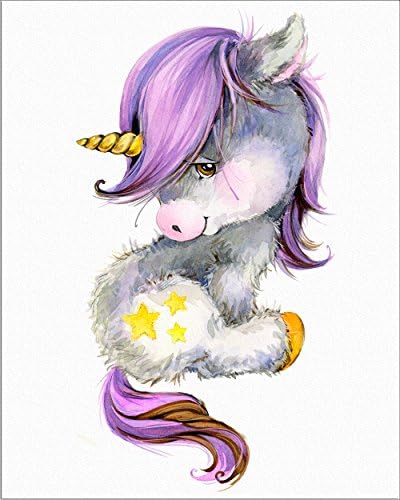 7Dots Art. Baby Unicorn. Watercolor Art Print 8"x10" on Fine Art Thick Watercolor Paper for Girl's Kid's Children's Room, Bedroom. Wall Art Decor Poster for Bay-Girls. (Shy)