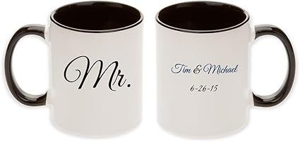 Amazon Co Jp Mr Mr Giftペアマグカップwith Personalized名前と日付のセット2個 Gayウェディングギフト ホーム キッチン