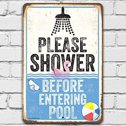 Pool Sign Please Shower Before Entering Pool Metal Pool Signs for