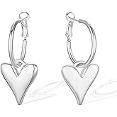 Veotain Heart Dangle Earrings for Women Huggie Earrings for Women Lightweight Heart Hoop Earrings for Women Heart Cubic Zirconia Earrings Drop Earrings Fashion Trendy Jewelry