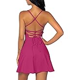 QINSEN Womens Two Pieces Tennis Dress with Shorts Workout Open Back Active Golf Dresses