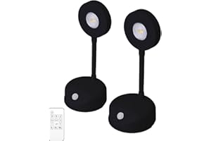 GARTO Spotlight Battery Operated, Motion Sensor Picture Light LED Cat-Eye Bulb Wall Sconce, Stick on Display Accent Lighting Dimmable 360° Rotation Rechargeable for Paintings (Black, 2Pack-Remote)