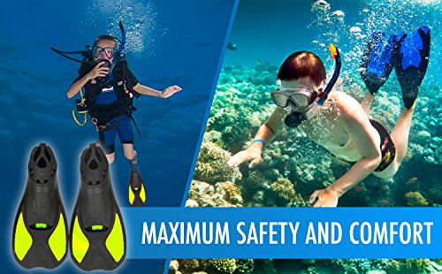Snorkeling Fins Short Floating Training Swimming Fins for Kids Children Boys and Girls US size 1-2 with Thermoplastic Rubber Pool Travel Fins for Swimming Scuba Diving Snorkeling Watersports – Yellow