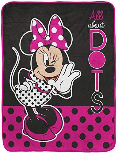 Disney Minnie Mouse Dots are The New Black Raschel Throw Blanket - Measures 43.5 x 55 inches, Kids Bedding - Fade Resistant Super Soft - (Official Disney Product)