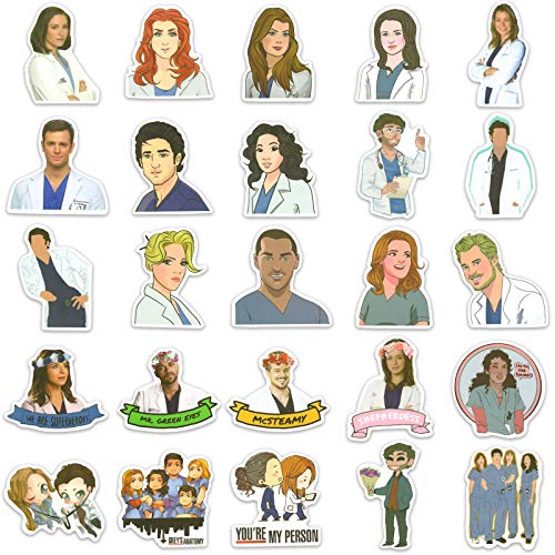 Grey\'s Anatomy Stickers, 50 Pcs Vinyls Waterproof Sticker of Water Bottle Hydroflasks Laptop Luggage Skateboard Decal Bicycle Snowboard Refrigerator for TV Show Fans