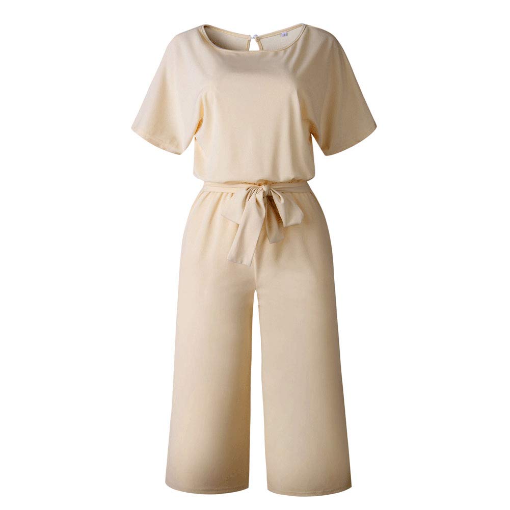 Mycherish Womens High-Waist Casual Jumpsuits - Elegant Wide Leg Pant Romper with Belt Apricot