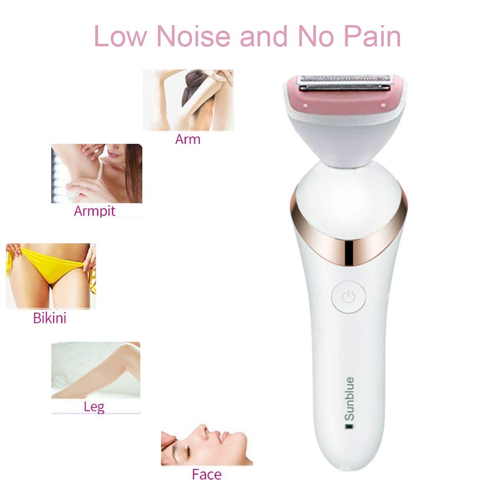 Lady Shaver, Sunblue USB Rechargable Waterproof Electric Ladies Bikini Trimmer, Facial Cleaning Brush and Rotating Massager 3 in 1 Mutifunction Set, Body Underarm Arms Legs Hair Female Shaver