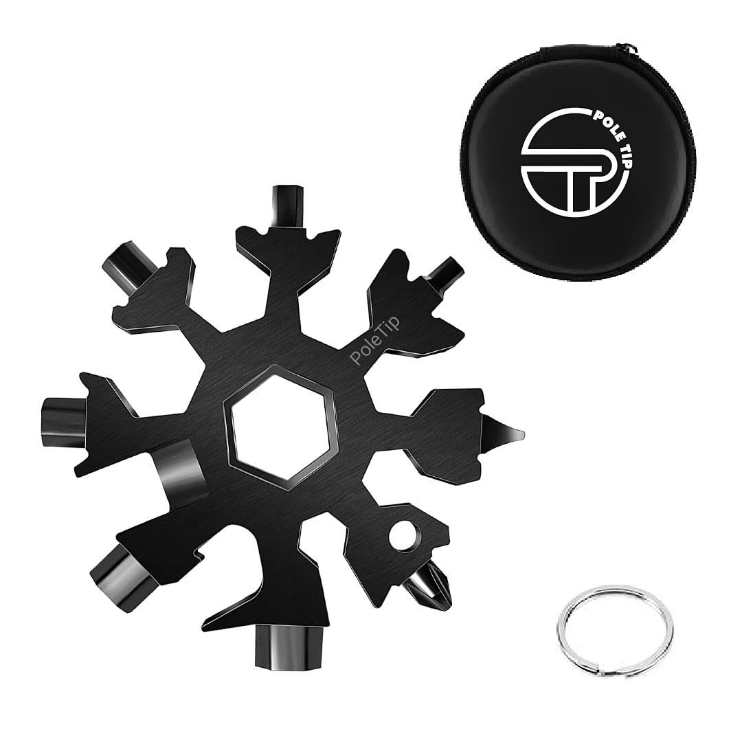 Pole Tip 18 in 1 Snowflake Multi Tool, Stocking Fillers for Men,Survival Kits, Camping Accessories, Christmas Gifts for Men Who Have Everything, Pocket Tool Set, Birthday Gifts for him(Black)