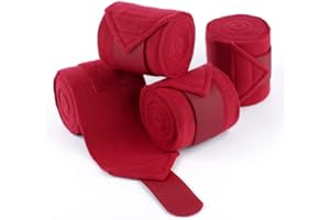 Y.J TAILS Horse Polo Wraps 2.5m Soft Fleece Polo Wraps Equestrian Leg Bandage Wrap Set of 4 Packs (Red - 2.5m)