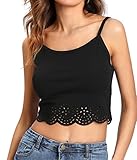 Romwe Women's Basic Sleeveless Scalloped Hem Cute Crop Tank Cami Top Black L