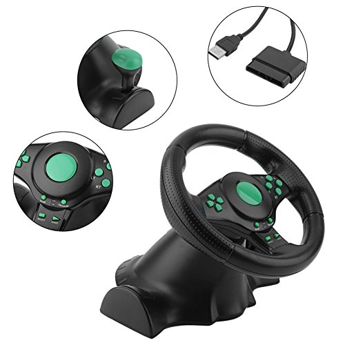 Braceus Gaming Steering Wheel, 180 Degrees Rotation ABS Gaming Vibration Racing Steering Wheel with Pedals, Suitable for Xbox 360, for PS2, for PS3