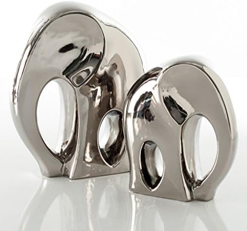 Elephant Silver Ceramic Décor Statues Set of Two (Bundle)
