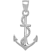 JewelryWeb 14k White Gold Gold Polished Nautical Ship Mariner Anchor With Rope Pendant Necklace 25.9mm long Pendant for Women