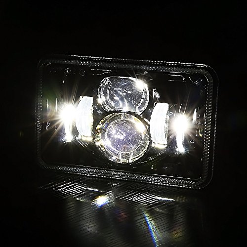 (4 PCS) DOT approved 60W 4x6 inch LED Headlights Rectangular Replacement H4651 H4652 H4656 H4666 H6545 for Peterbil Kenworth Freightinger Ford Probe Chevrolet Oldsmobile Cutlass -Black