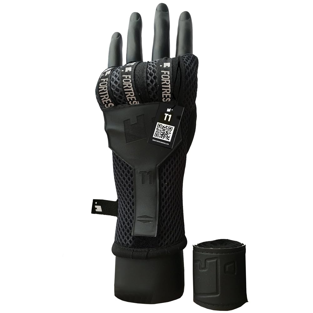 Boxing Hand Wraps - Shockproof Wrist Support with Hook & Loop & 1m Default Compression Wrap - Quick Hand Wraps Boxing, Muay Thai, Kickboxing & MMA Gloves - T1 Boxing Wraps by Fortress Boxing — image 1