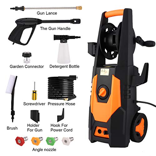 mrliance 3500PSI Electric Pressure Washer 2.0GPM Power Washer 1800W High Pressure Washer Cleaner Machine with Spray Gun, Hose Reel, Brush, and 4 Adjustable Nozzle (Orange)