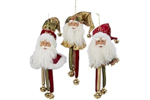 KURT S. ADLER Kurt Adler Red, Green And Gold Santa Head With Bells Ornament Set OF 3