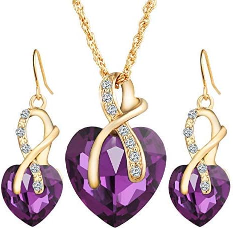 weelGift! Gold Plated Jewelry Sets For Women Crystal Heart Necklace Earrings Jewellery Set Bridal Wedding Accessories
