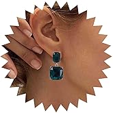 Aneneiceera Vintage Emerald Square Earrings Green Emerald Drop Earrings Geometric Emerald Earrings Luxury Wedding Green Crystal Stud Earrings Jewelry for Women