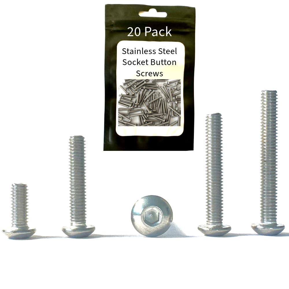 M5 x 10mm - A2 Stainless Steel - Socket Button - Dome Head - Hex Allen Key Machine Screw Bolts - Perfect for Machinary, Electrical Devices, Furniture, Fixtures, Indoor & Outdoor DIY Projects - 20 Pack