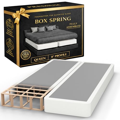 Spring Sleep, Box Spring Bed Base Queen Size, 8-Inch Wood Mattress Foundation