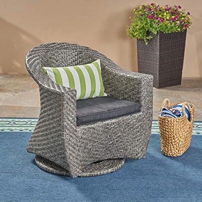 Christopher Knight Home 306022 Koch Outdoor Wicker Swivel Chair, Mixed Black and Dark Gray 51QOXAW8oWL