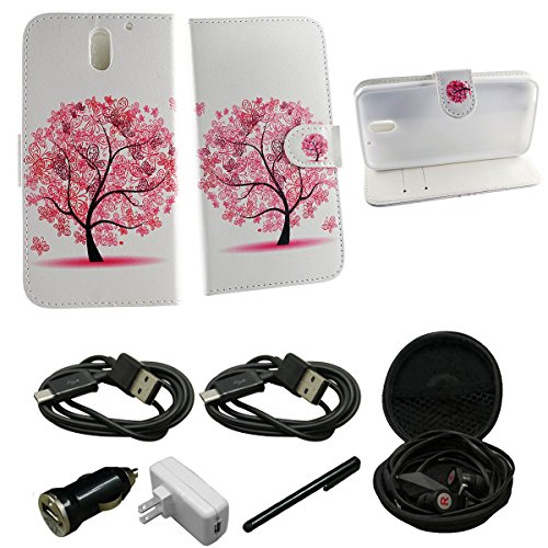 Mstechcorp HTC Desire 610 Case, Magnetic Leather Flip Wallet Pouch HTC Desire 610, Slim Folio Case with Kickstand, 2 Credit Card Slot Wallet Pouch Includes Car Charger + Wall Charger + Stylus + Hands Free Earphone With Carrying Case + 2 Data Cables (PINK TREE)