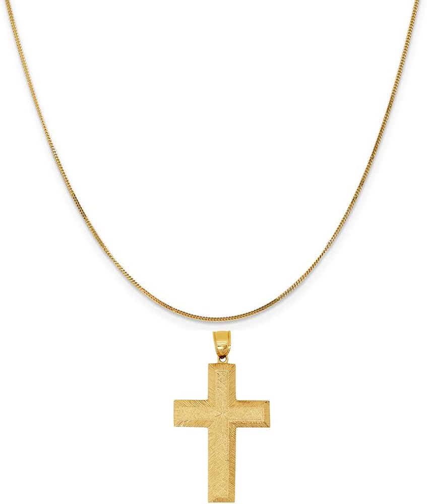 14k Yellow Gold Textured Cross Pendant on a 14K Yellow Gold Curb Chain