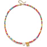 Kprusoian Initial Necklace for Women Handmade Dainty Bohemian Colorful Beaded Initial Choker Necklace Stainless Steel Love Heart Letter Pendant Necklace Y2K Aesthetic Jewelry