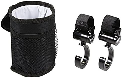 Artempo Pack of 2 Multi-Purpose Stroller Hooks-Universal for Buggy Wheelchair, Rollator, Walker &amp; Waterproof and Insulated Stroller Bottle Cup Holder with Pocket Organizer