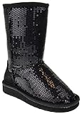 Aling 7K Little Girls Sequin Slip On Shearling Boots Black