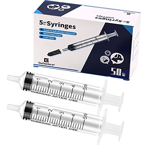 Photo 1 of 50 Pack 5ml Plastic Syringes with Caps for Science Labs, Liquid Measuring, Watering, Refilling, Oral,Pet
