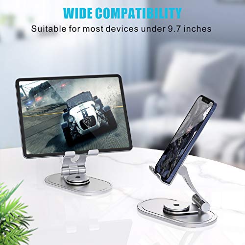 Rotation à 360° Support Telephone, Support Tablette Portable Multi-Angles Réglable en Aluminium, Pliable Support Téléphone pour iPhone/ iPad/ Kindle/ Tablette (3.5 à 9.7 inch), Tout Smartphone