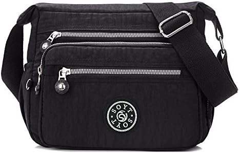 Multi Pocket Design Women’s Waterproof Handbag Nylon Cross Body Shoulder Bag Tote Purse 20H25W10D (Black)