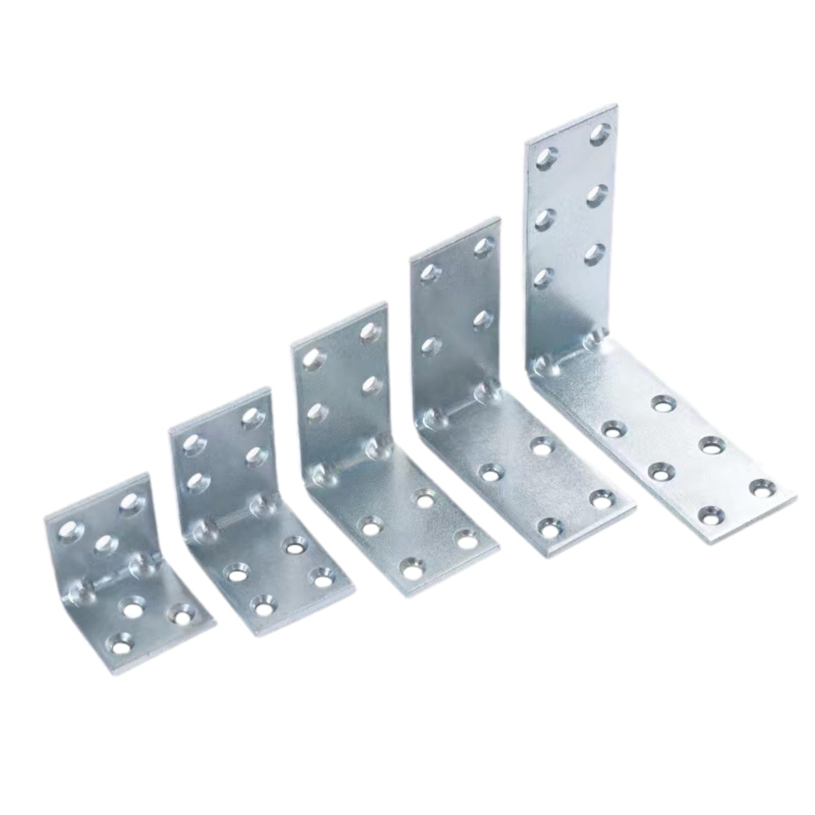 ORTAVA Angle Connector 50 x 50 x 30 mm, Pack of 10, Heavy Duty Steel Galvanised Angle, 90 Degree L Brackets, Silver, Corner Mount