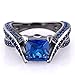 Caperci 2.0ct Princess Cut Created Blue Sapphire Engagement Ring 14k Black Gold Plating Sterling Silver 925 Ring