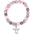 COLORFUL BLING Guardian Angel Charm Bracelets for Women Healing Crystal Beaded Stretch Elastic Bracelet Memorial Protection Sympathy Gift Natural Stone Inspirational Bracelet Faith and Love Jewelry
