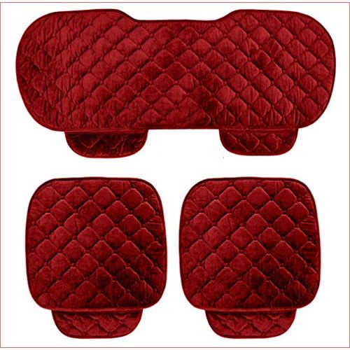 AoMagic Soft Silk Velvet Car Seat Covers Set Cushion For Front Back Seat Chair-Red3